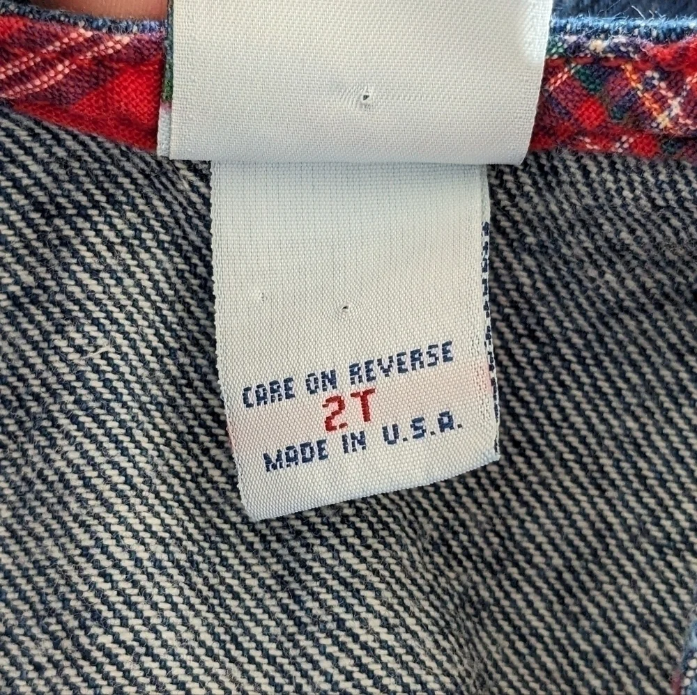 Vintage Oshkosh Plaid Denim Ruffle Full Skirt Jumper Overalls 2T